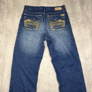 Paco Jeans Utility Mens 32x30 Blue Denim Straight Leg Embroidered Back Pockets